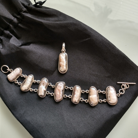 VTG STERLING SILVER Heavy MOP Bracelet & Pendant - Picture 2 of 11